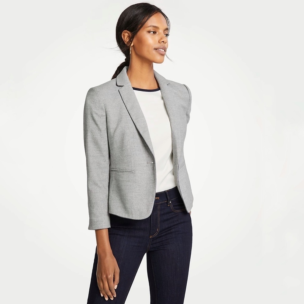 NWOT Ann Taylor piped flannel blazer in gray sz 6